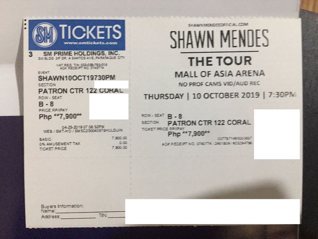 SHAWN MENDES Concert Ticket, Hobbies & Toys, Music & Media, Music