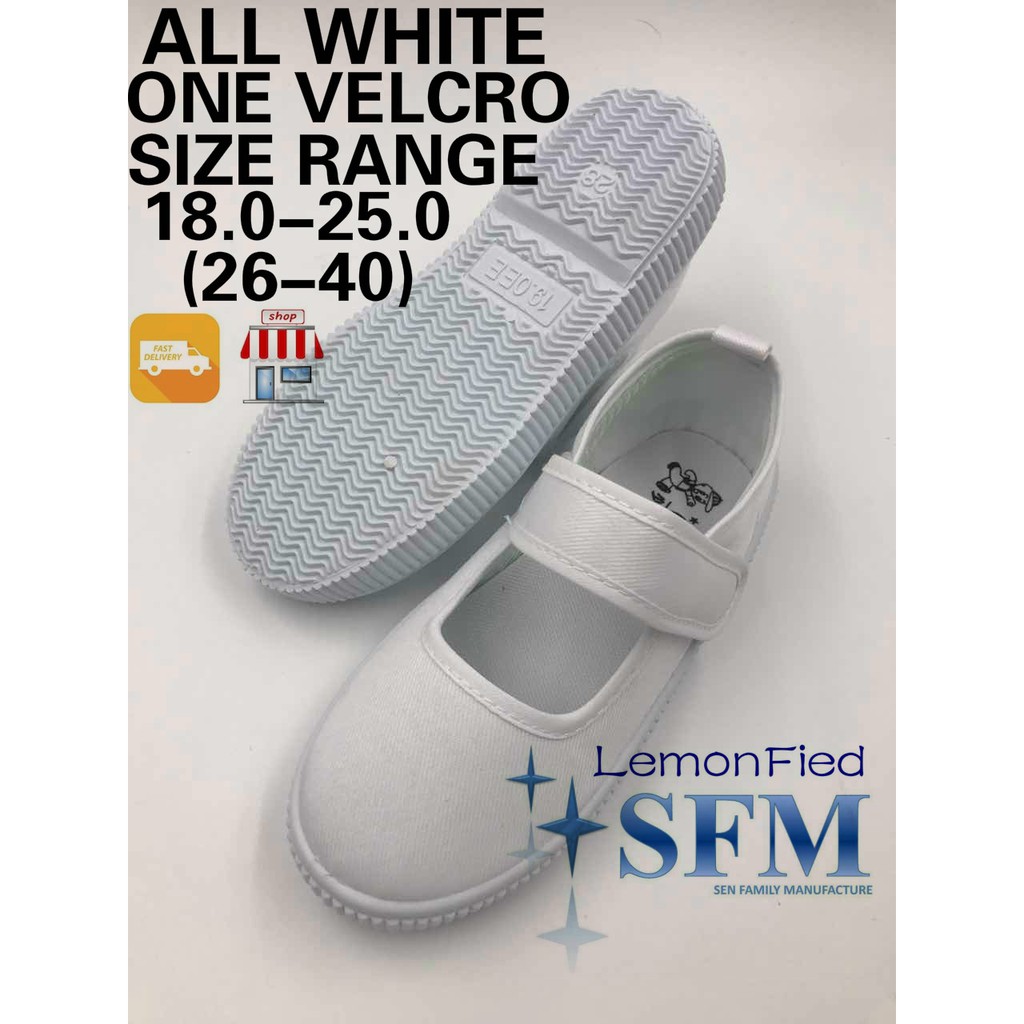 WHITE SCHOOL SHOES ONE VELCRO SNEAKERS CANVAS KIDS GIRLS SG RETAILER LOCAL LADY