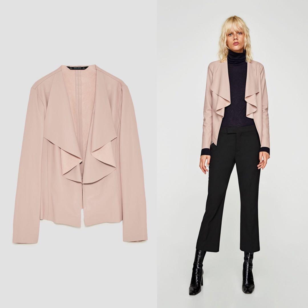 XS) BNWT Zara Basic Pink Leather Jacket 