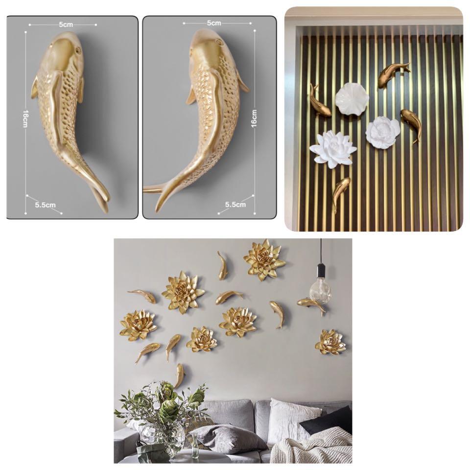 1 Pair Beautiful Gold Fish Art Sculpture Wall Decor Furniture
