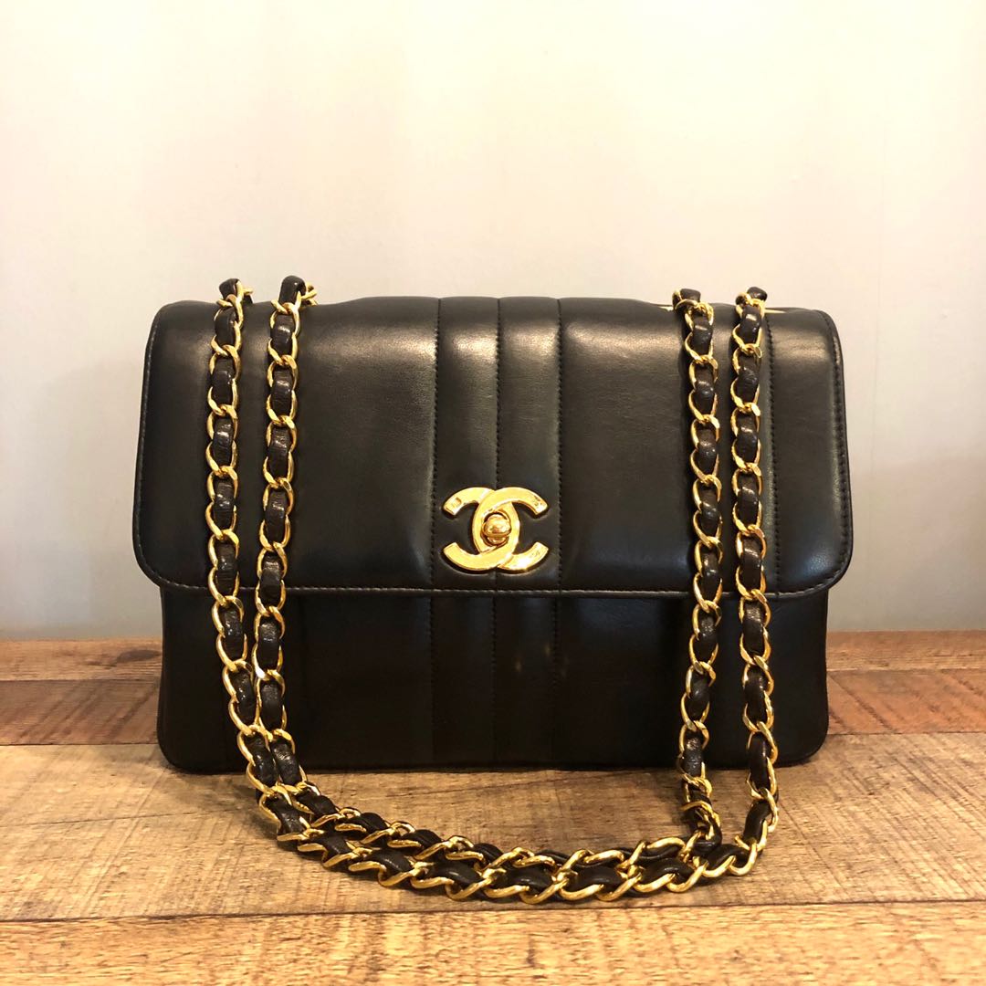 Chanel Medium Black Vertical Quilted Lambskin Vintage Timeless