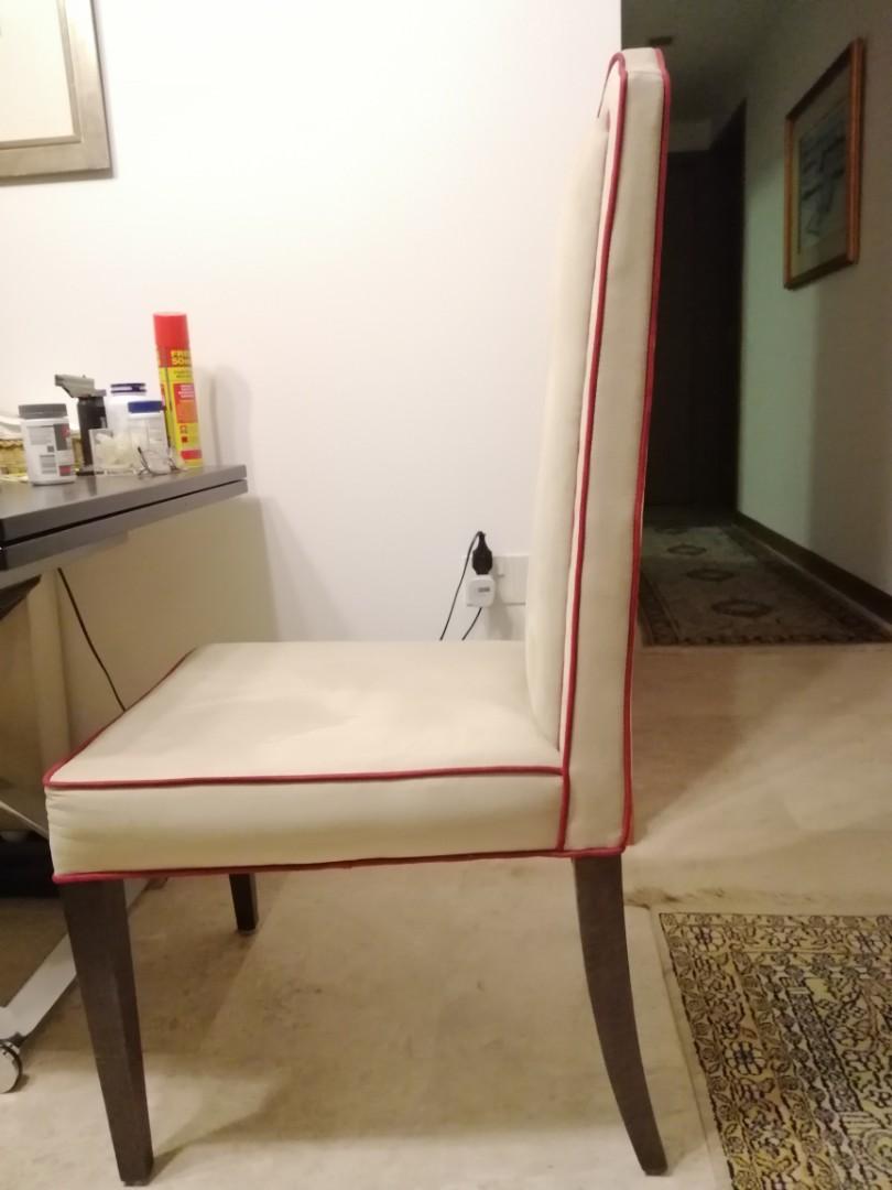 Dining Chairs In Beige Suede With Maroon Trim Furniture Tables
