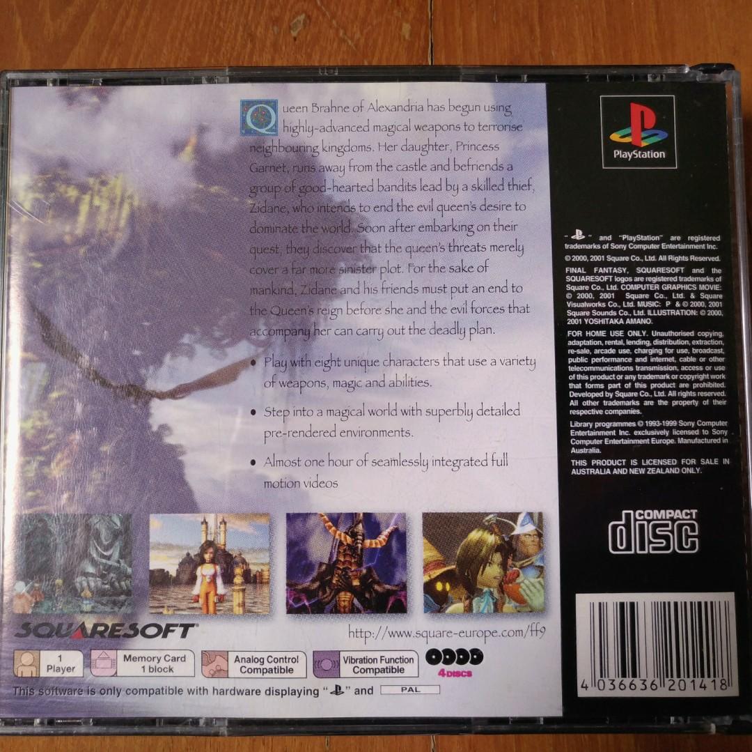Final Fantasy IX (FF9) Squaresoft Playstation PS1, Video Gaming, Video ...