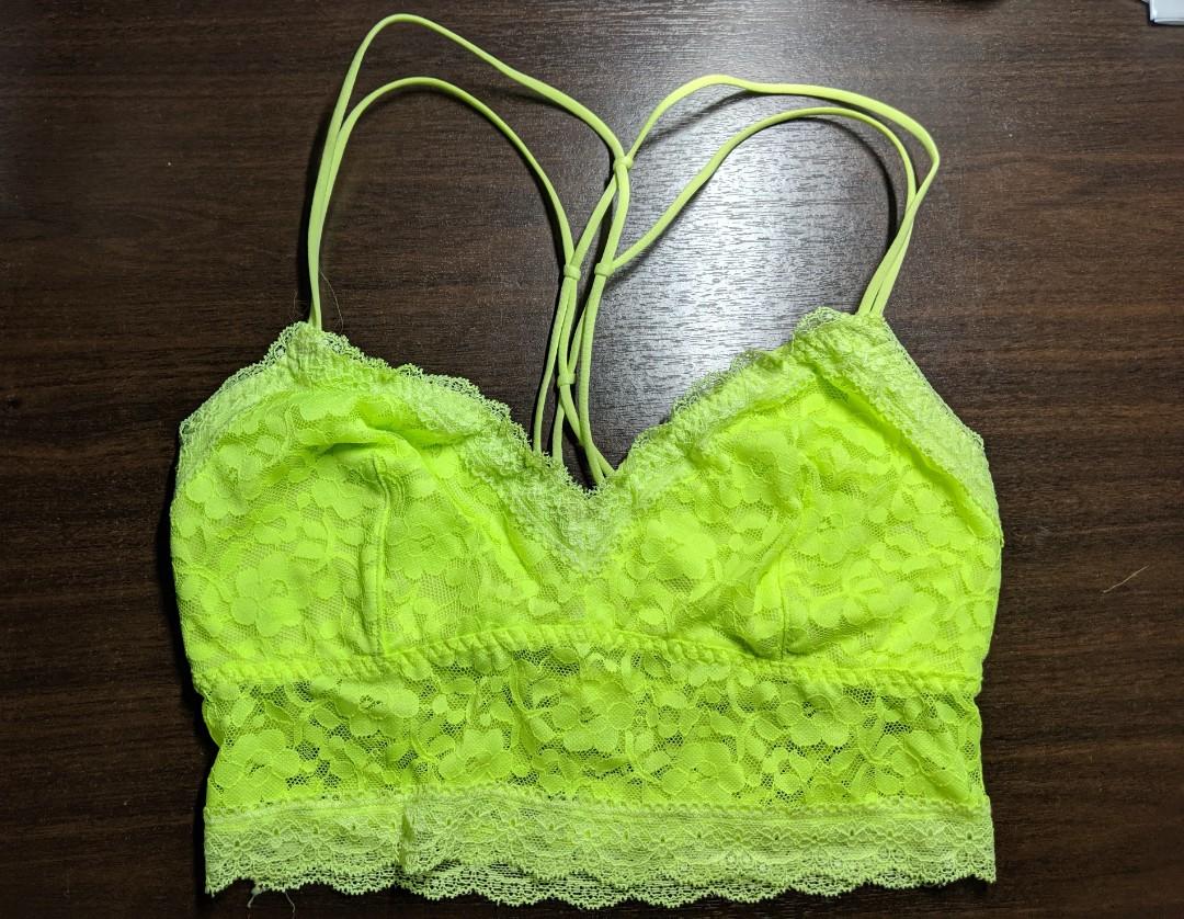 Hollister Gilly Hicks Strappy Lace Longline Bralette Lime lace