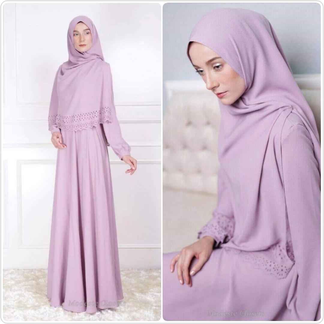 Jubah And Khimar Set Lilac Purple Women S Fashion Muslimah Fashion Baju Kurung Sets On Carousell
