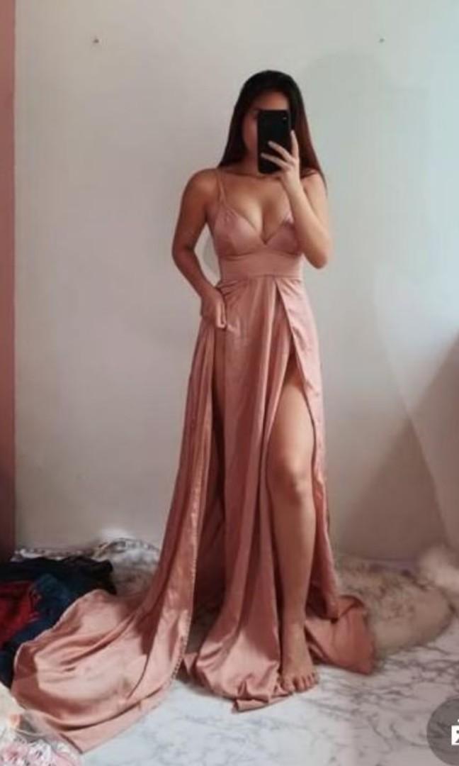 LEMONADE Duo Slit Pink Gown with Train 