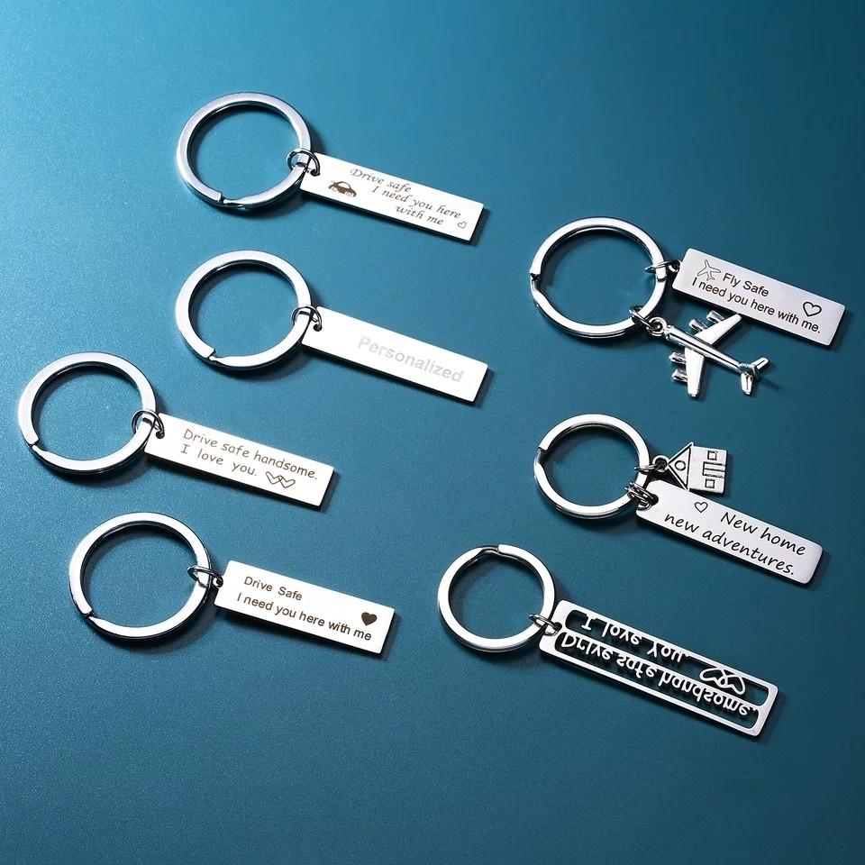 Personalized Custom Engraved Keychain Name Stainless Steel Keyring Gift Unisex