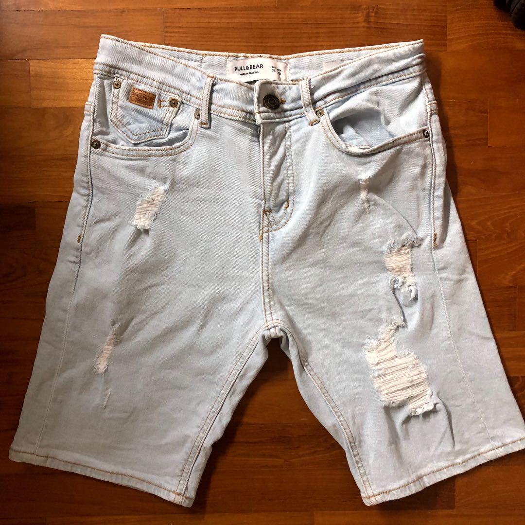 Pull\u0026Bear Ripped Denim Shorts (Men's 