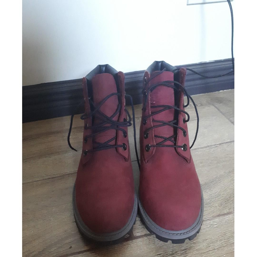 wine red timberland boots