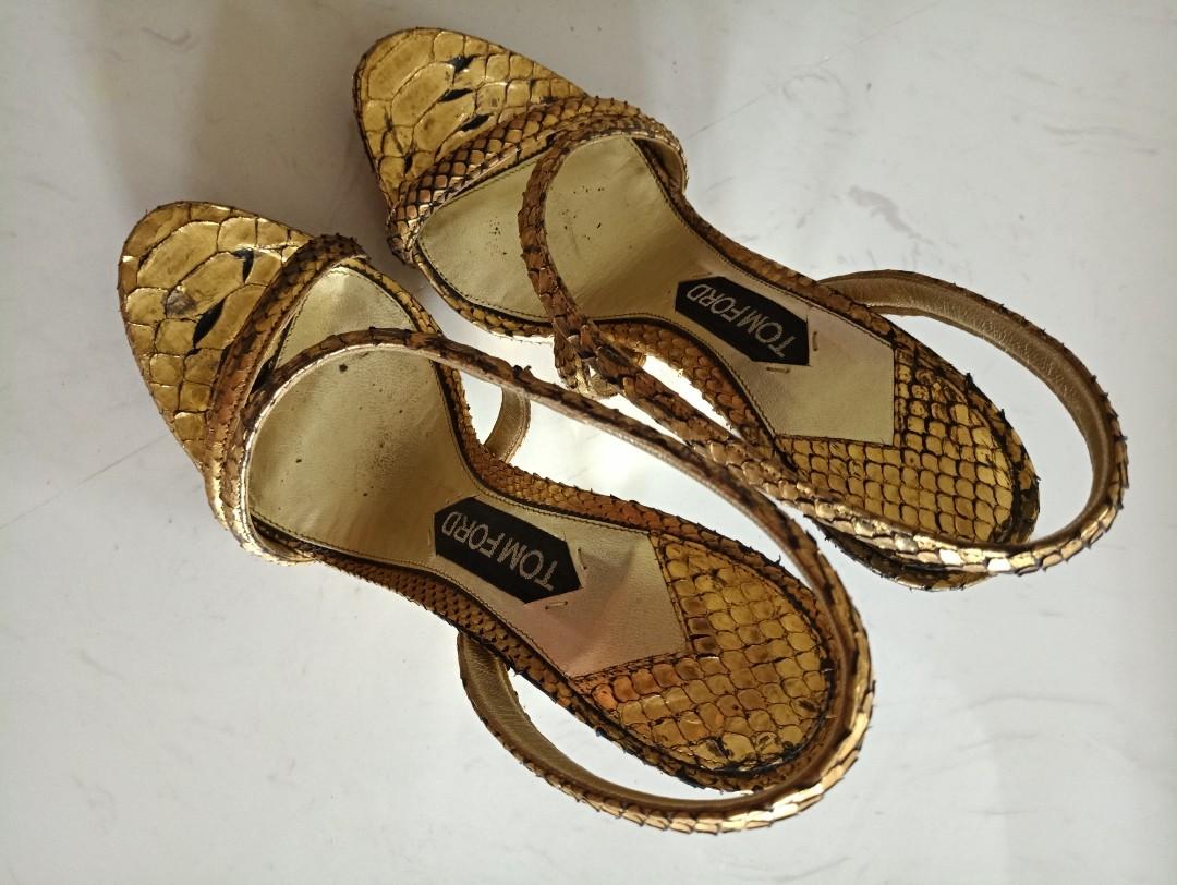 Reduced] Tom Ford Gold Python Naked Sandals Heels, Luxury, Sneakers &  Footwear on Carousell