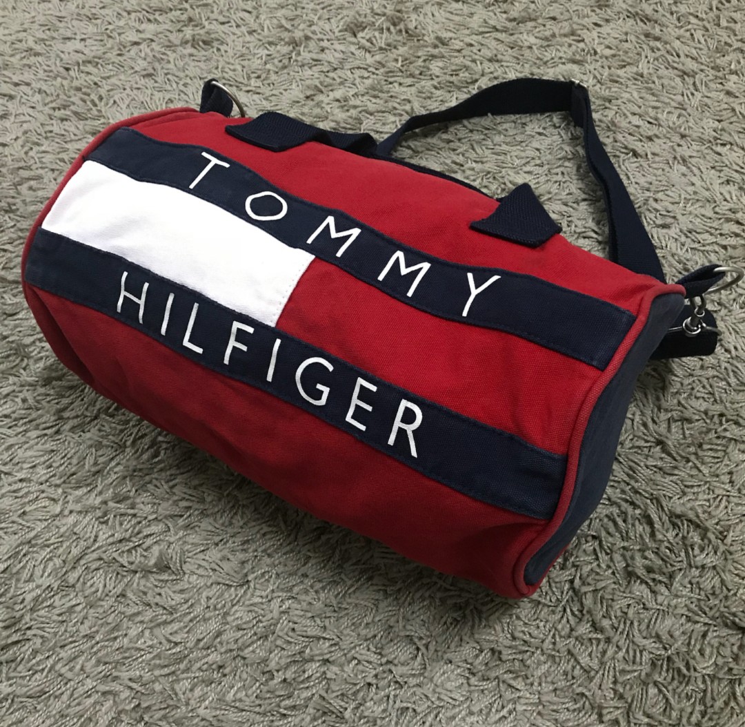 tommy hilfiger red duffle bag
