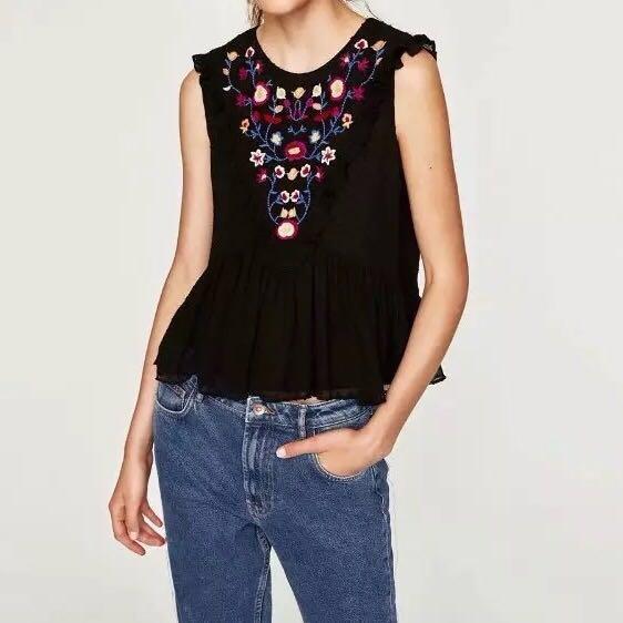 Embroidery Floral Flowers Casual Tee 