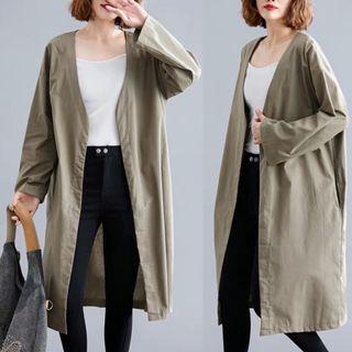 Thin section irregular windbreaker female autumn temperament retro age long-sleeved cotton cardigan long-sleeved jacket