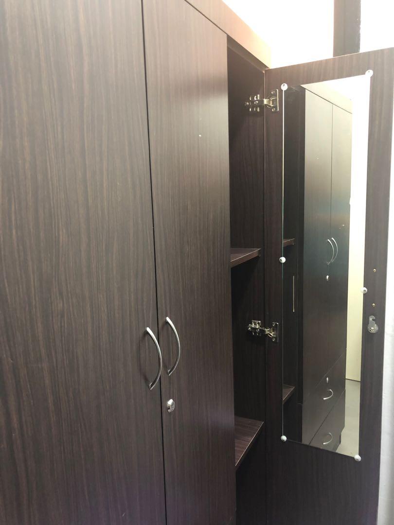 3 Doors Wardrobe With Mirror Furniture Shelves Drawers On