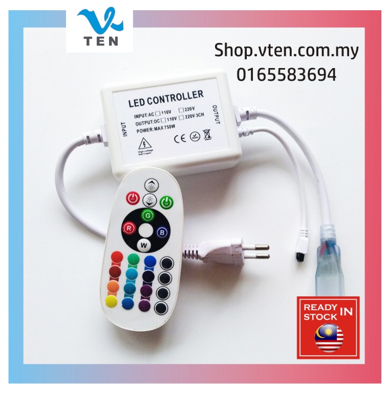 AC220V Remote Control Power Adapter 10x20mm RGB Neon LED Strip ...