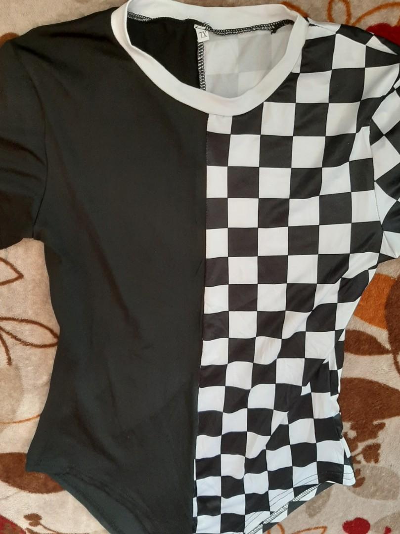black and white checkered bodysuit