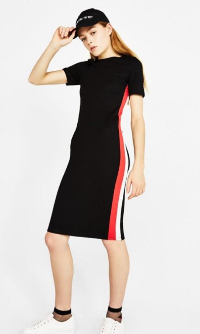 black dress with red and white stripe