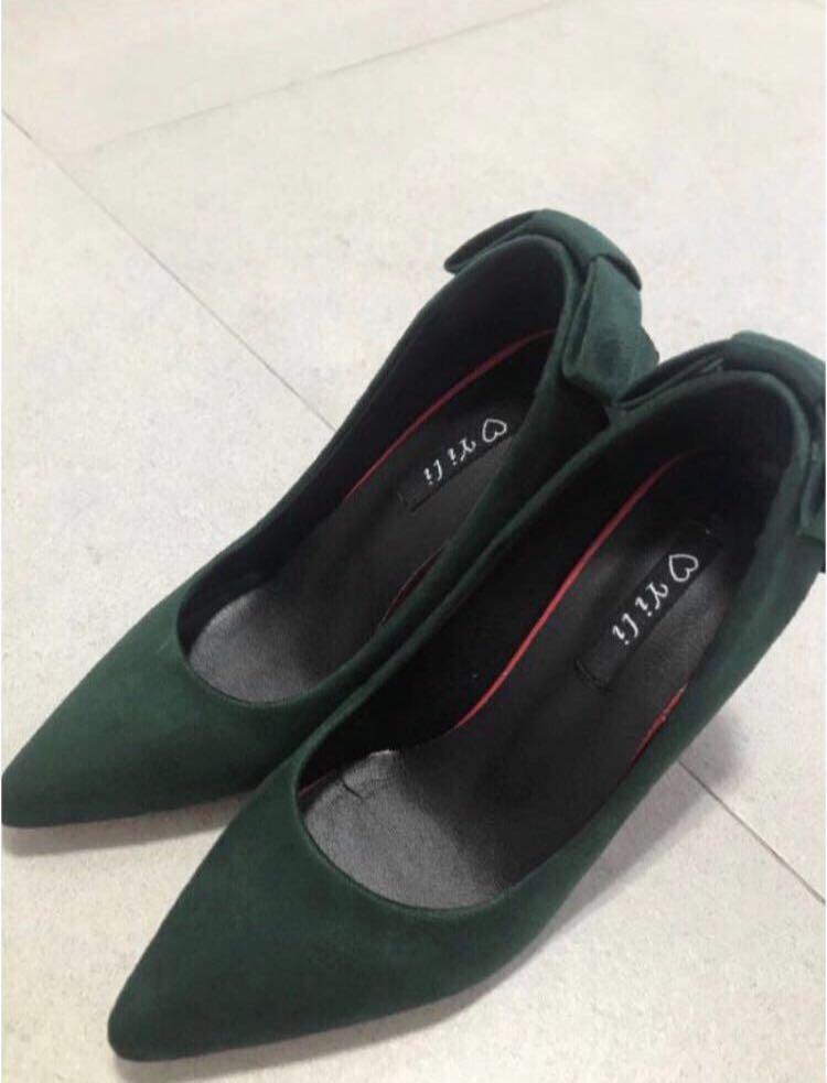 dark green velvet heels