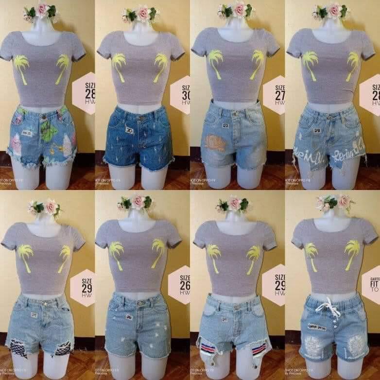 maong short and white t shirt