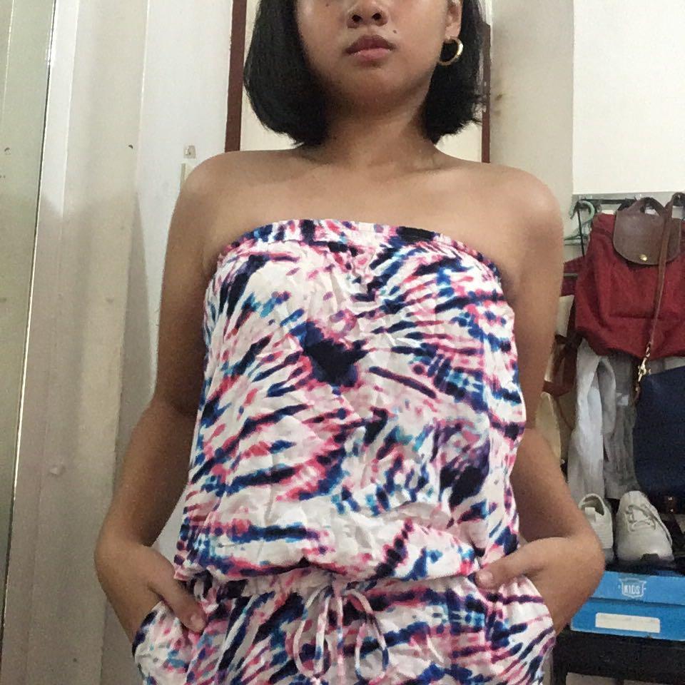 F&F Romper (Category: Rompers) located in Quezon City. Submitted by aasellstuff (Listing ID 243866013, Image 1). Description: PRE LOVED! F&F Romper with Tie on Belt and 2 Front Pockets Color: Tie Dye Size: Small (F&F size) Condition: 10/10 *used thrice only!.