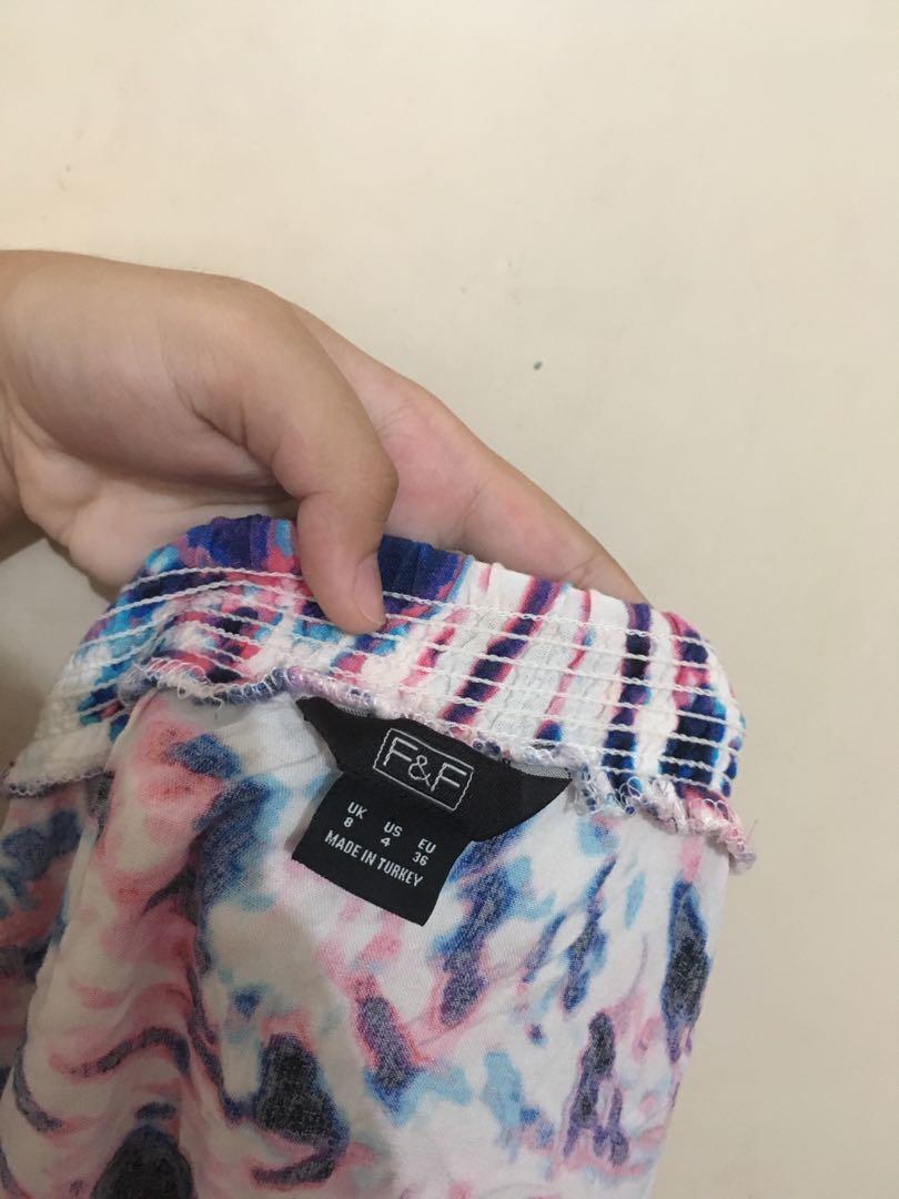 F&F Romper (Category: Rompers) located in Quezon City. Submitted by aasellstuff (Listing ID 243866013, Image 2). Description: PRE LOVED! F&F Romper with Tie on Belt and 2 Front Pockets Color: Tie Dye Size: Small (F&F size) Condition: 10/10 *used thrice only!.
