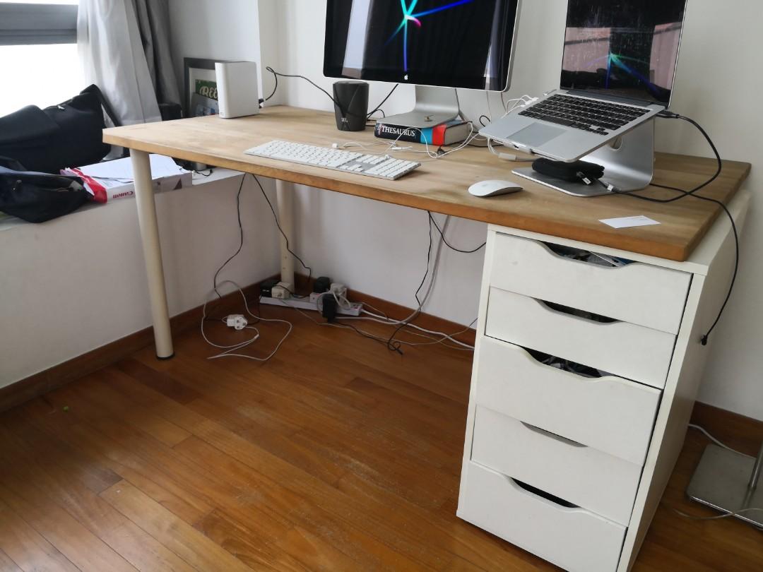IKEA desk and drawers, Furniture & Home Living, Furniture, Tables