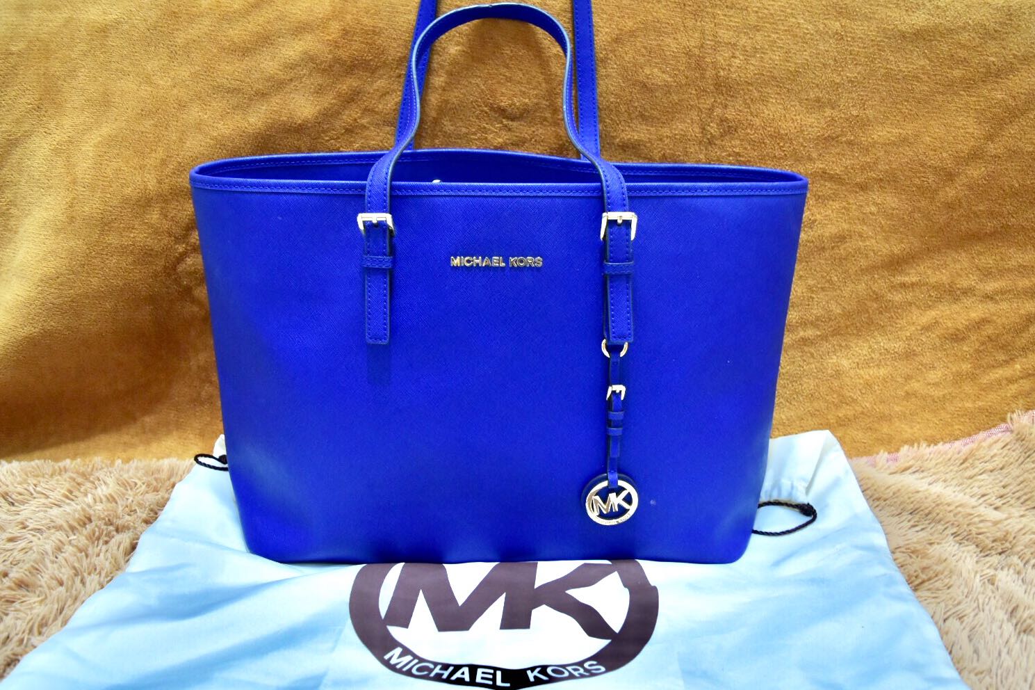 Michael Kors Jet Set Crossbody Bag Large Sapphire Blue Saffiano Leather New  With Tags