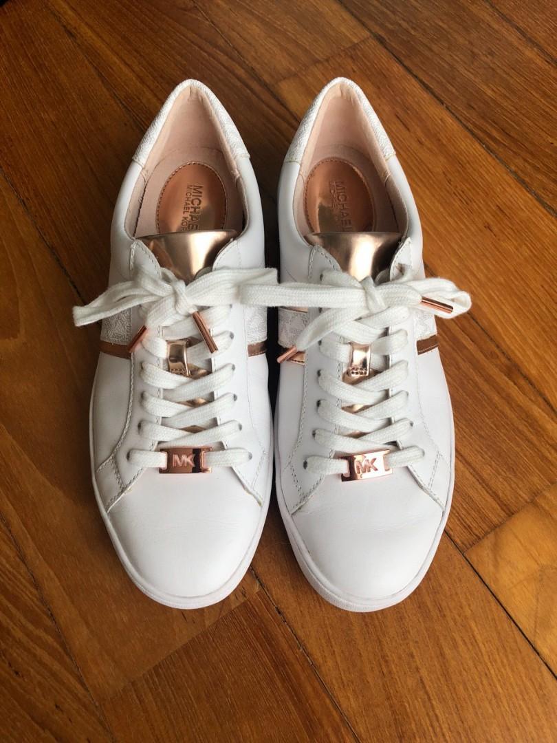 michael kors white and rose gold sneakers