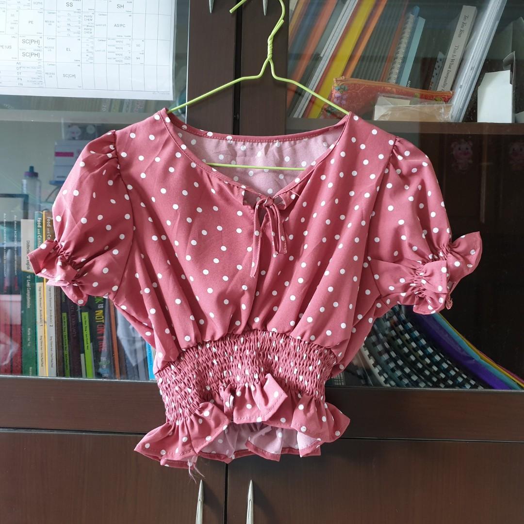 pink polka dot crop top