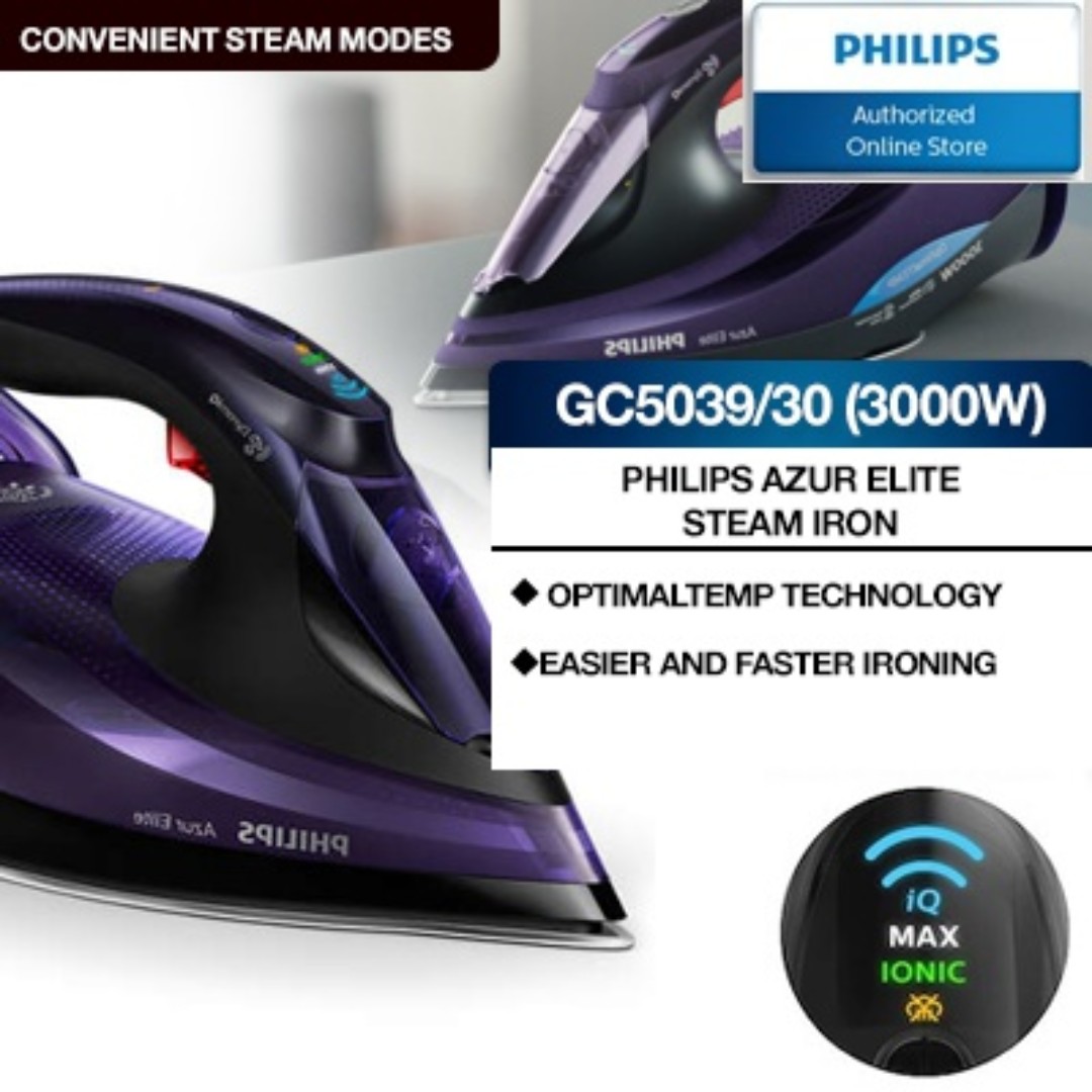 Philips GC5039/30 Azur Elite Steam Iron 3000W Watts Guaranteed No Burns ...