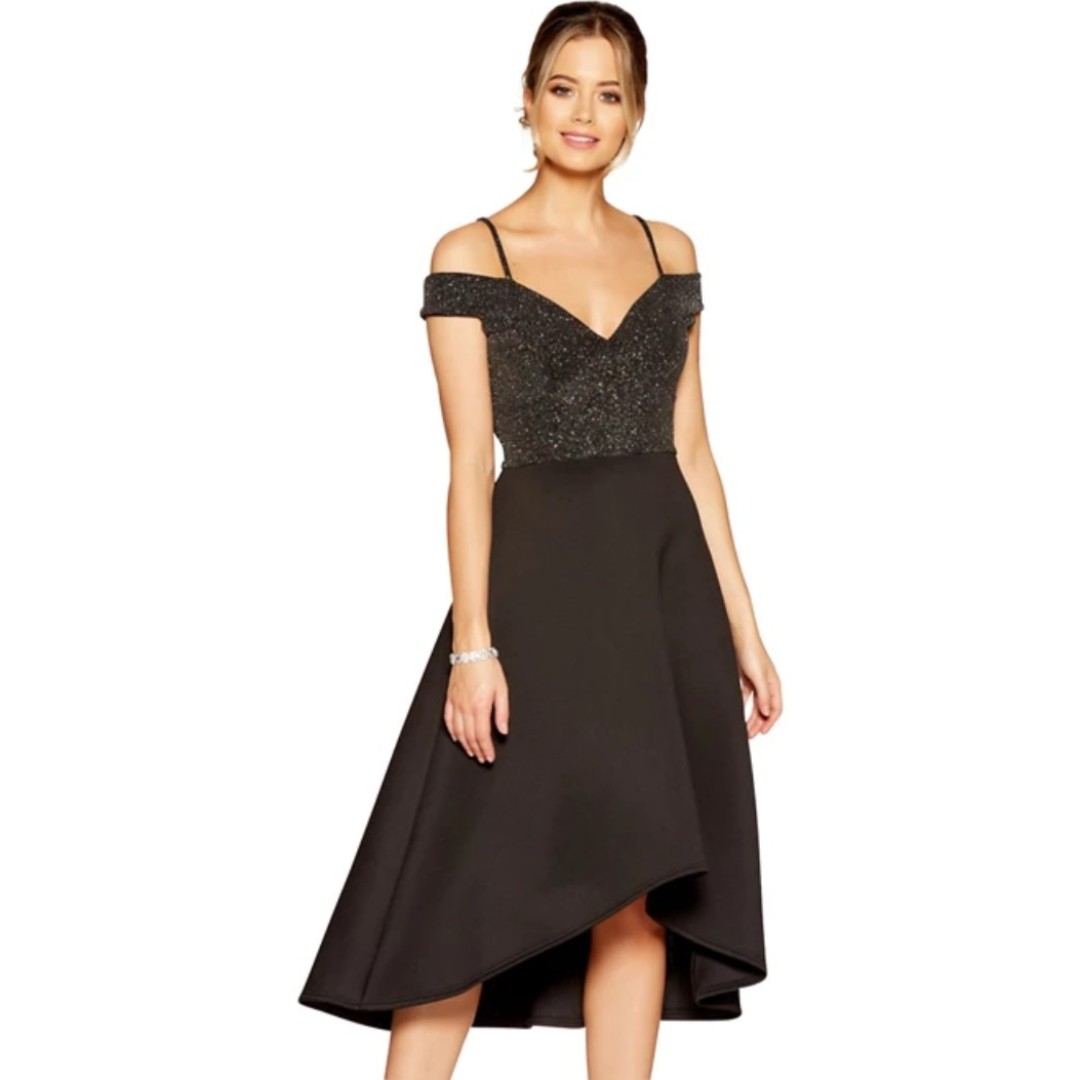 quiz black glitter dip hem dress