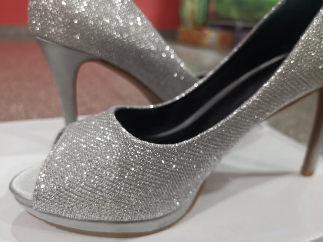 silver shoes with bling