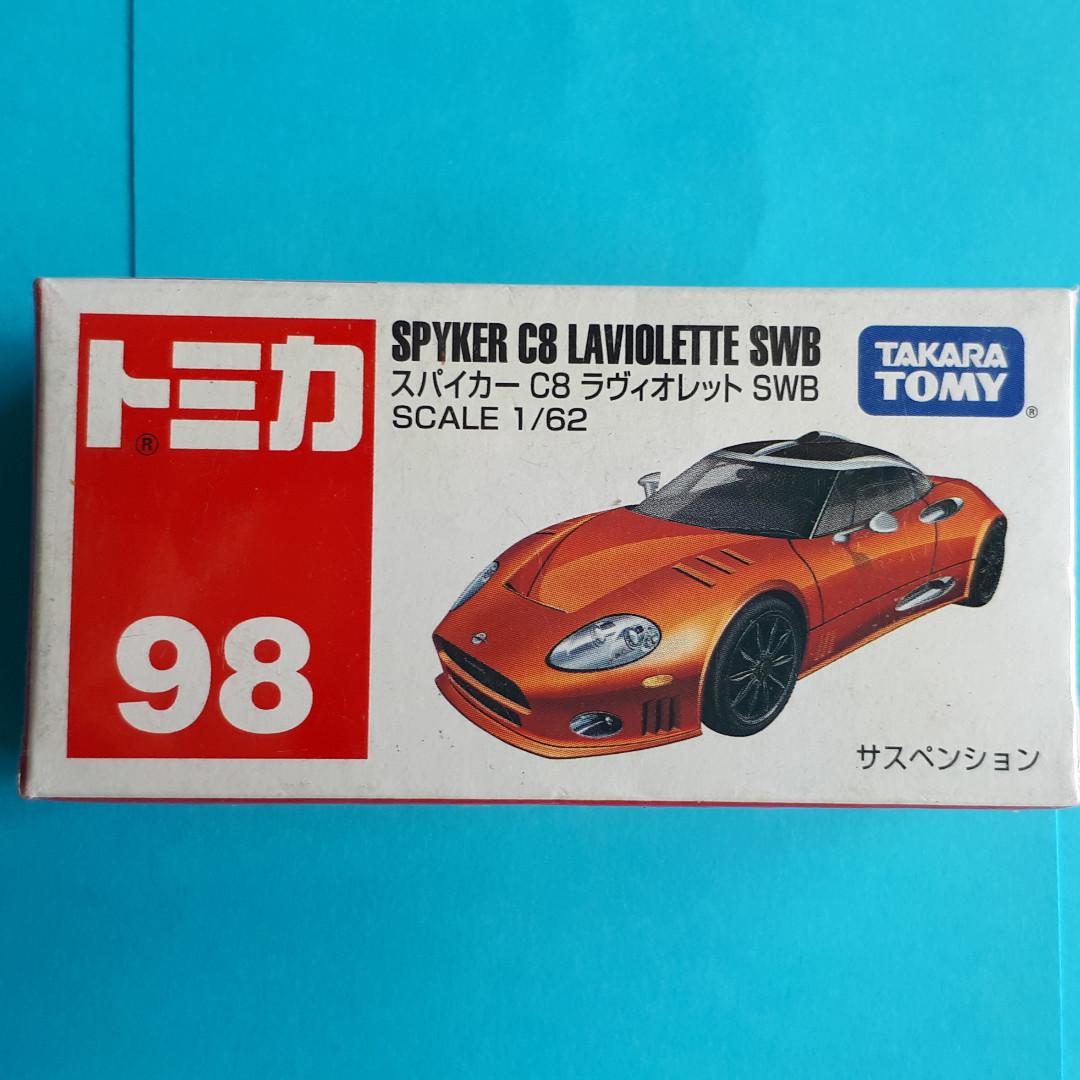 Tomica Spyker C8 #98 (Category: Vehicle & Diecast Models) located in Quezon City. Submitted by rongregang (Listing ID 243879671, Image 1). Description: Tomica #98 Spyker C8 Laviolette SWB Brand New, unopened, MISB Marvel at the windmills of Amsterdam onboard the Dutch Supercar Spyker C8 .