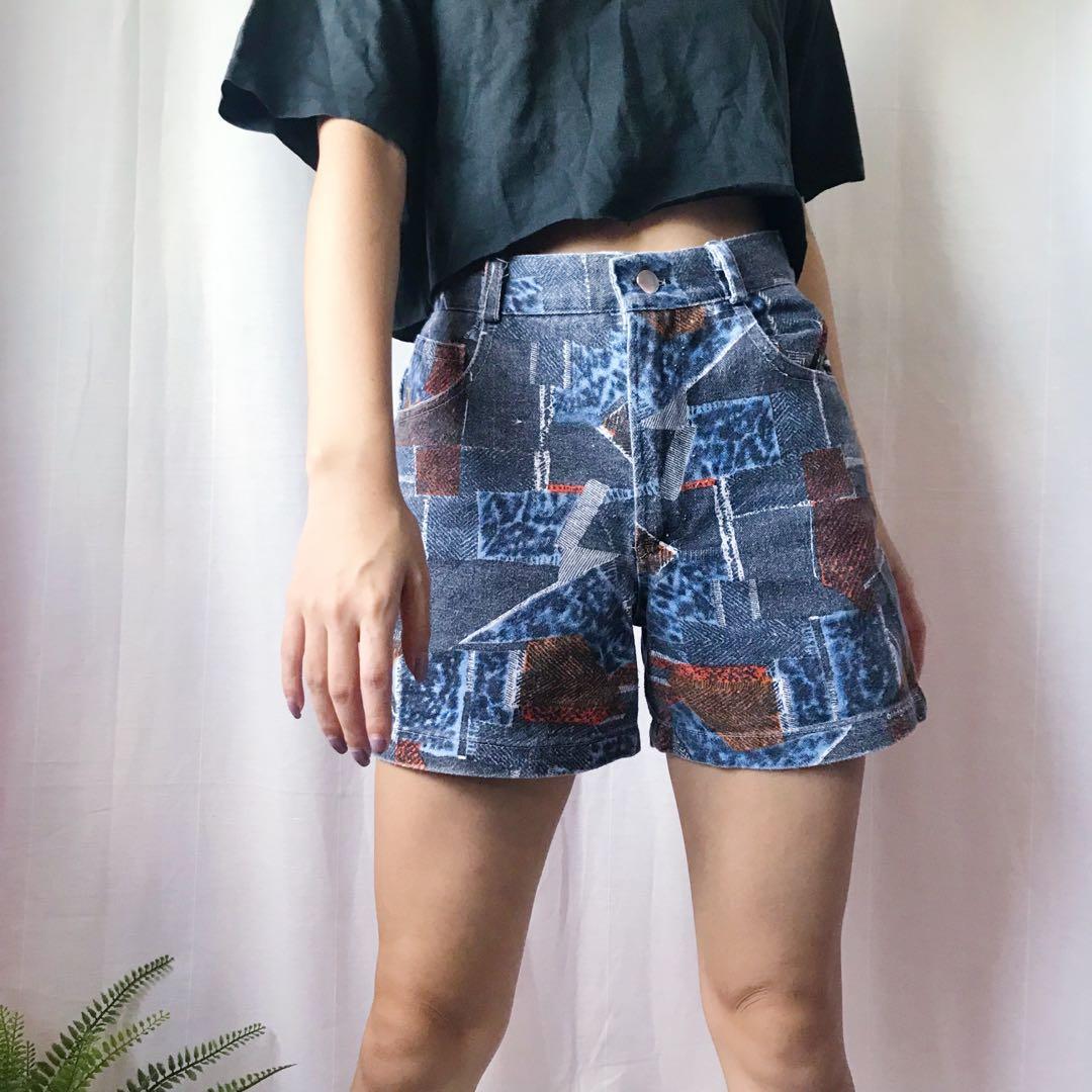 Vintage 50s 60s style daisy dukes denim printed patterned high waist shorts Women s Fashion Bottoms Other Bottoms on Carousell