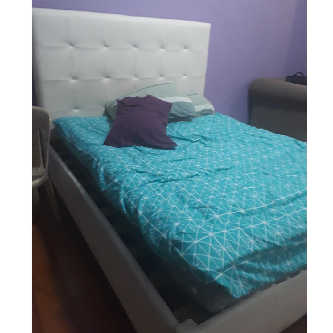 White Leather Bed Frame And Headboard On Carousell