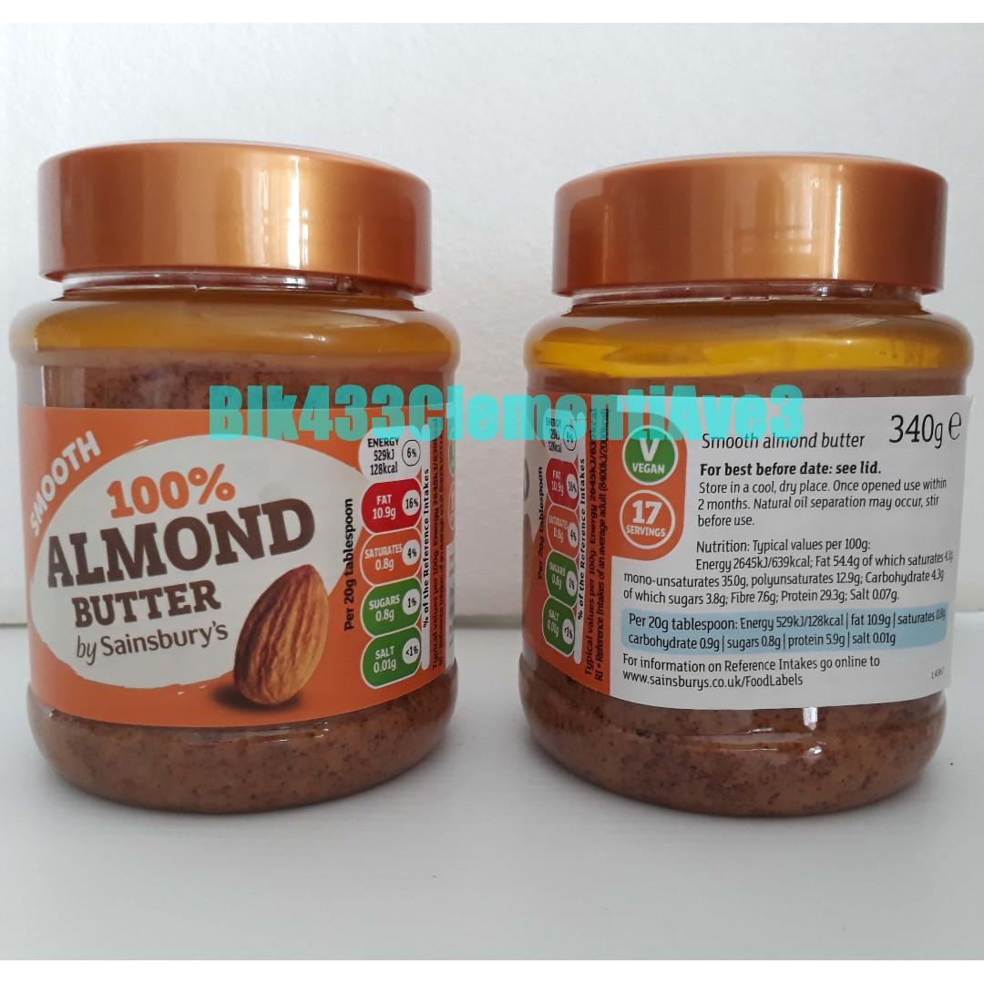 100 Almond Butter 340g By Sainsbury S Almond Spread Vegan Keto Vegetarian Friendly Food Drinks Packaged Instant Food On Carousell