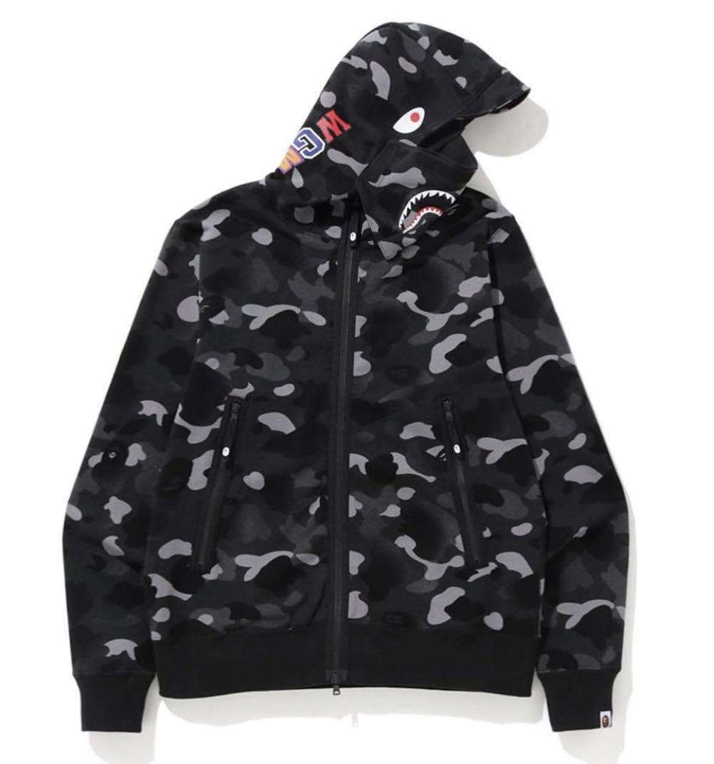 Bape Gradation Camo Shark Mask Wide Zip Hoodie , Men's Fashion