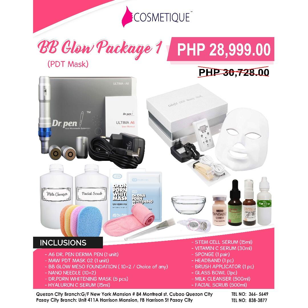 Bb Glow Package 1 7 Colors Pdt Mask Dr Pen Dermapen A6 Beauty Skin Care Facial Package Online Shop Preorder Beauty Products On Carousell