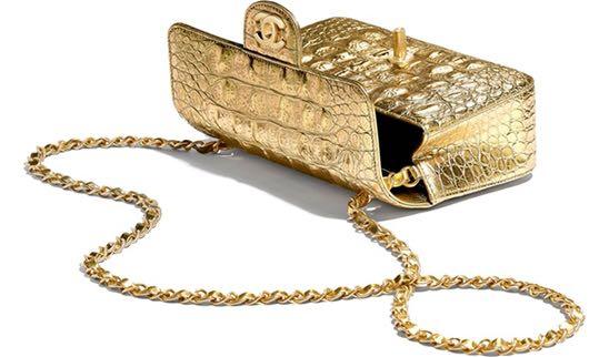 Chanel Gold Metallic Calfskin Crocodile Embossed Rectangular Mini