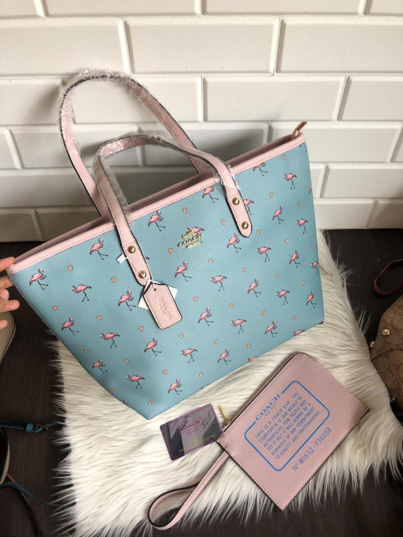 COACH TOTE FLAMINGO FREE POUCH Barang Mewah Tas Dompet di