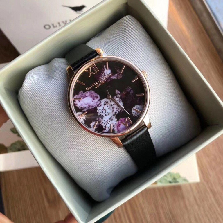 Olivia Burton Signature Floral Black Rose Gold Watch OB15WG12