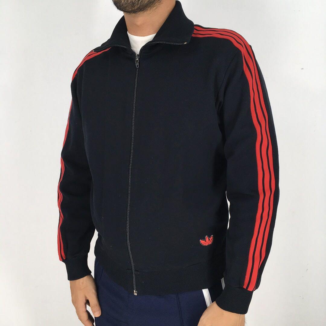 Adidas track top store black with red stripes