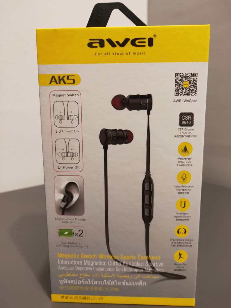 AWEI AK5 Bluetooth Neckline Earphone Audio Earphones on Carousell