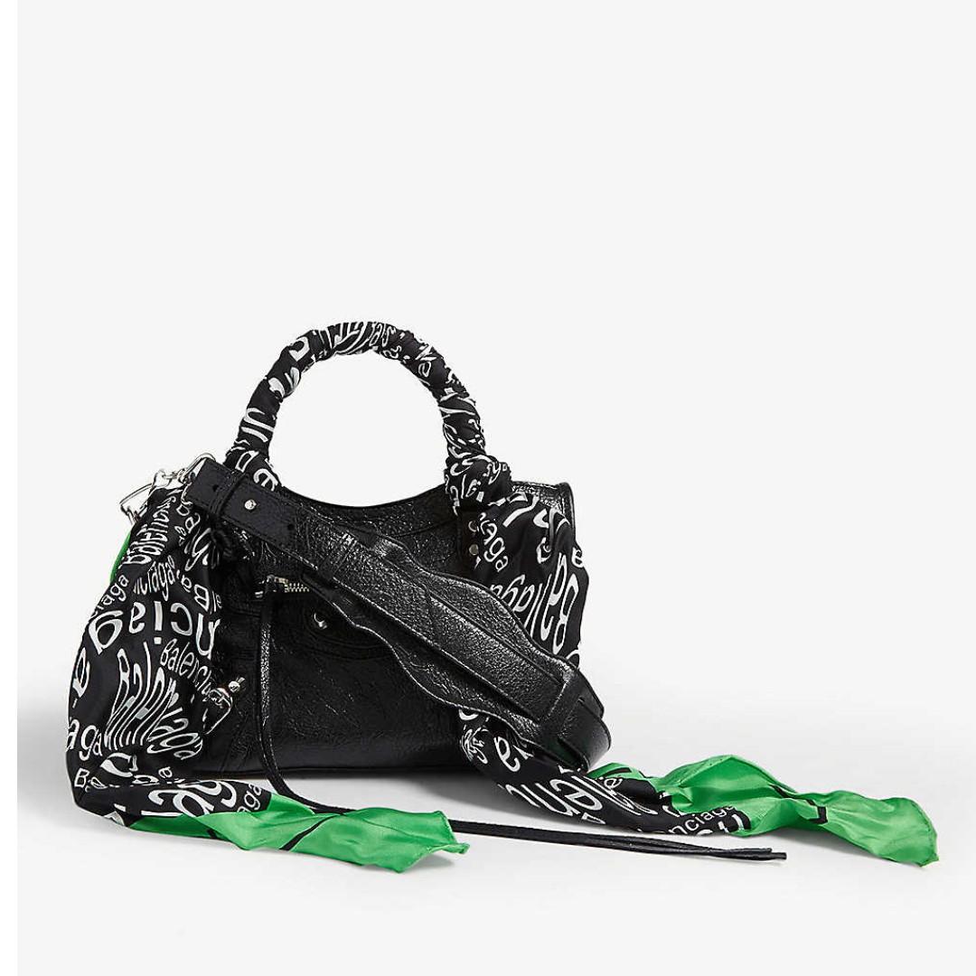 Balenciaga Mini City Croc Embossed Leather Tote With Silk Scarf