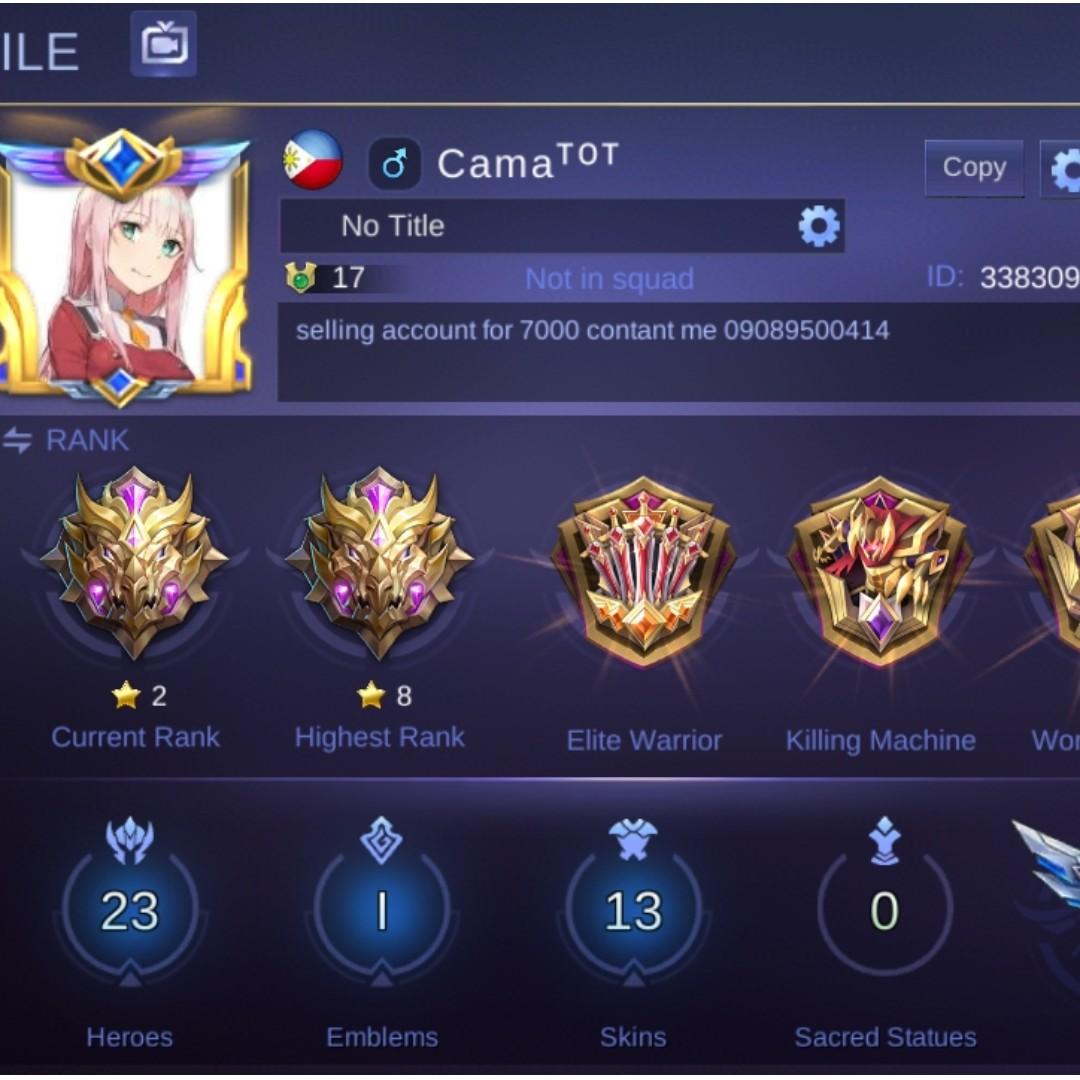 Mobile Legends Account Mythic Top Global Layla Video Gaming Video Games On Carousell