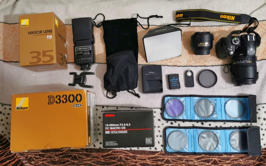 Nikon d3300 plus lenses and accessories (Category: Other Photography Accessories) located in Manila. Submitted by casval1234 (Listing ID 244309153, Image 1). Description: Nikon d3300 plus accessories (33k sc) Nikor 35mm 1.8g Sigma 18-250mm NEEWER speedlight What you see what you get Thanks!.