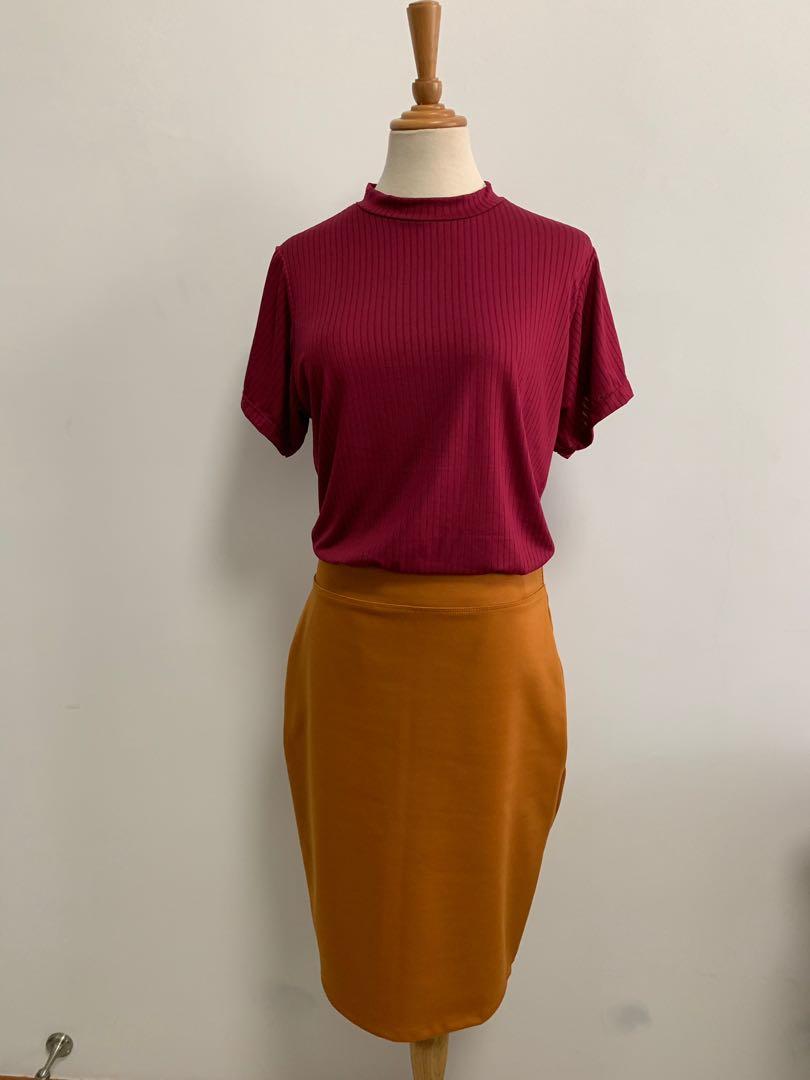 Plus Size Mustard Pencil Skirt Women s Fashion Bottoms Skirts