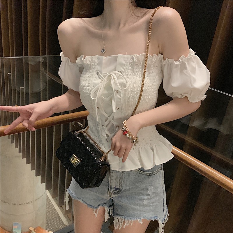 black chiffon off the shoulder top
