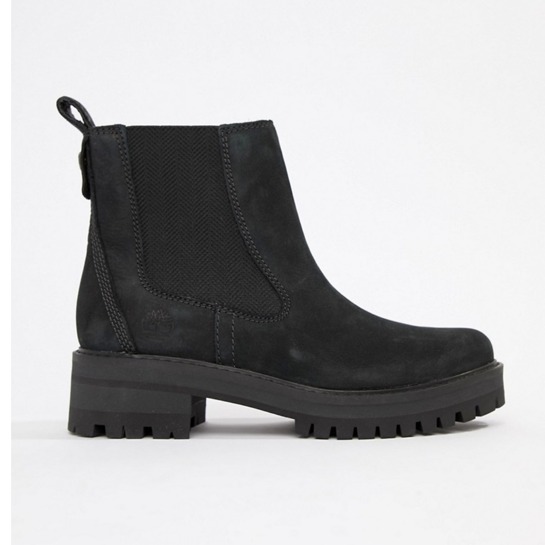 timberland courmayeur valley black leather chelsea pull on ankle boots