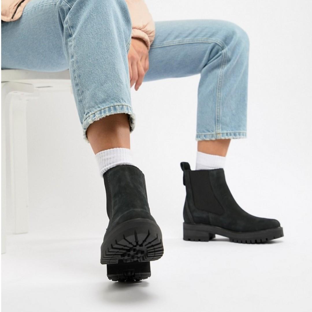 Timberland Courmayeur Valley Black Leather Chelsea Pull On Ankle Boots Women S Fashion Shoes Boots On Carousell
